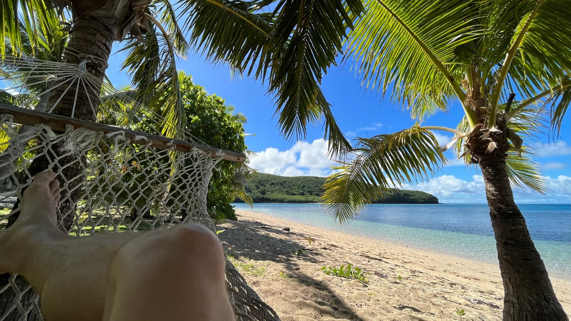 Sitting in a hammock on a Fijian island